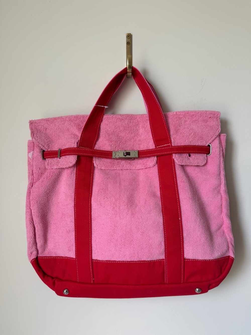 Viral Boatkin Pink and Red Terry Large Bag